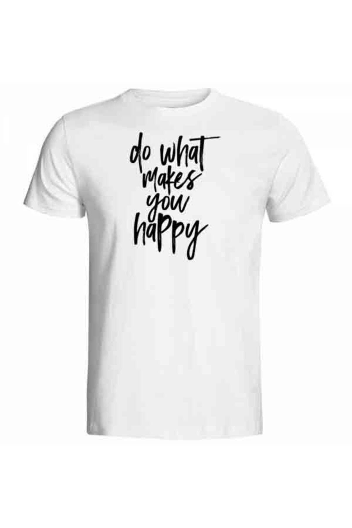 Unisex%20Beyaz%20Do%20What%20Makes%20You%20Happy%20T-Shirt