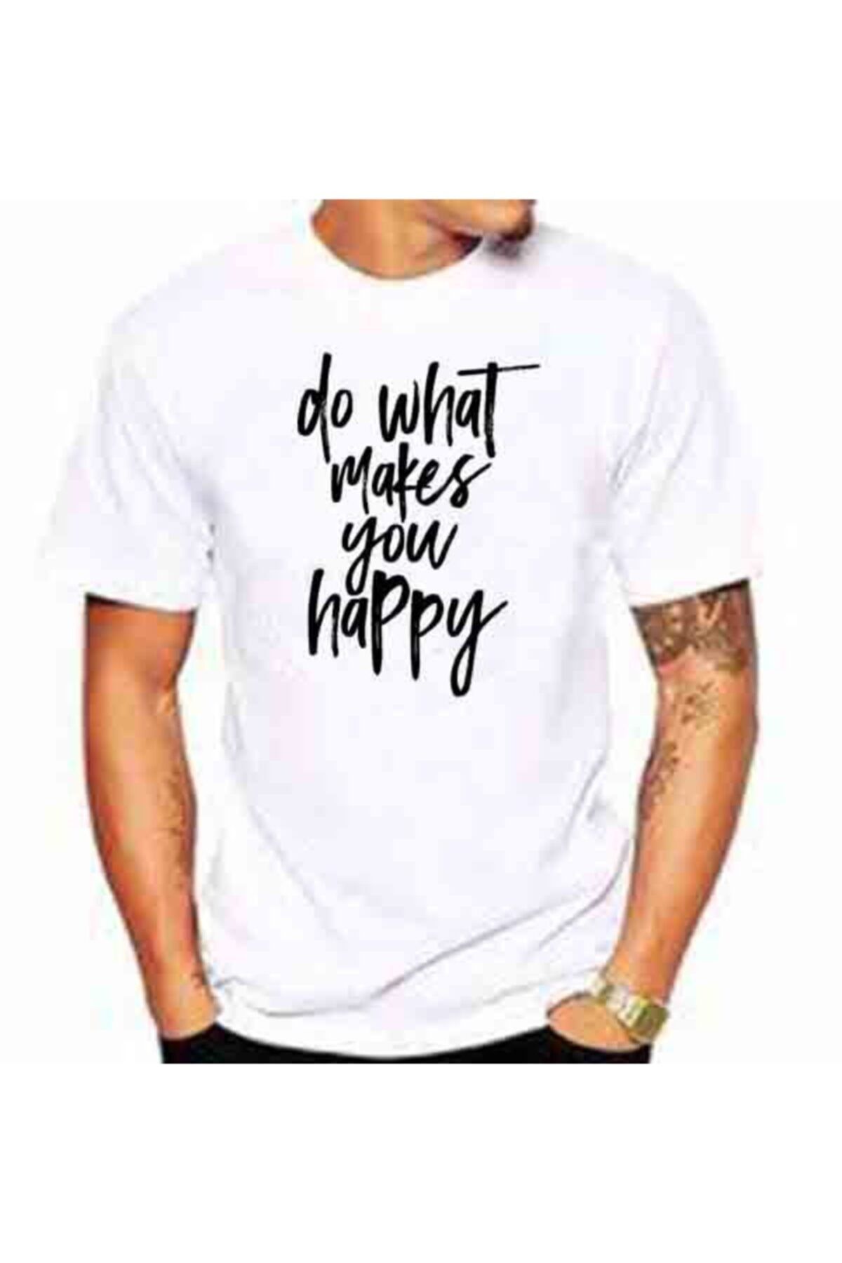 Unisex%20Beyaz%20Do%20What%20Makes%20You%20Happy%20T-Shirt