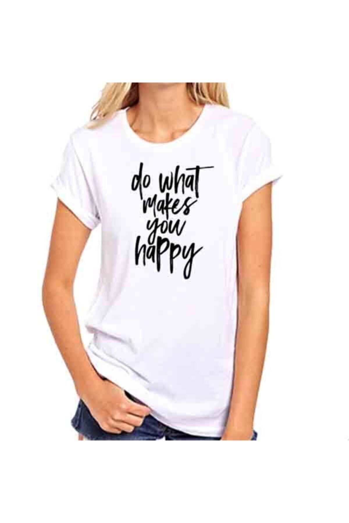 Unisex%20Beyaz%20Do%20What%20Makes%20You%20Happy%20T-Shirt